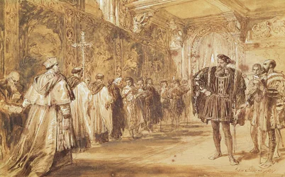 Henrique VIII e o cardeal Thomas Wolsey, 1861 (caneta e tinta no papel)